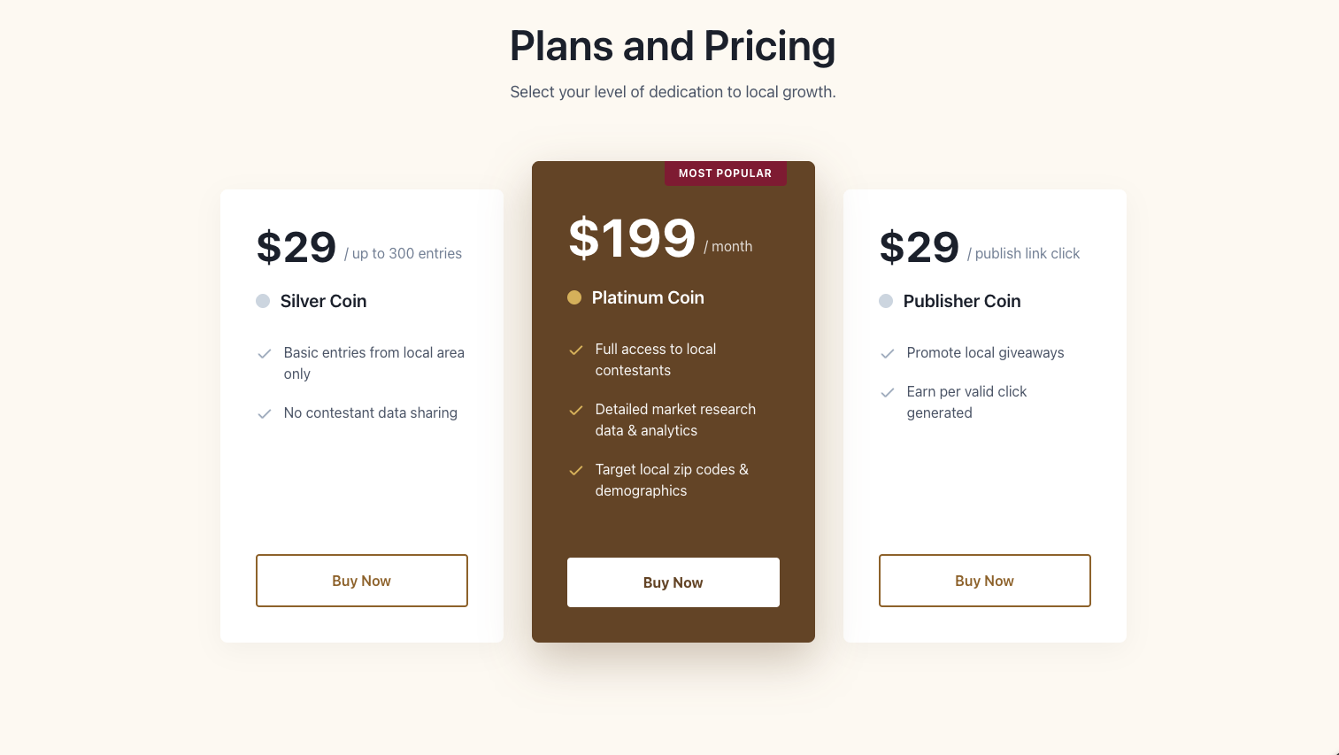 Pricing section
